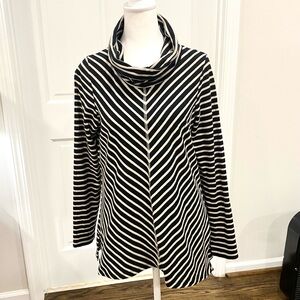 ELI Striped Black and White Cowl Neck Top